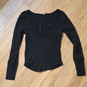 Free People Black Fitted Long Sleeve Bodysuit
